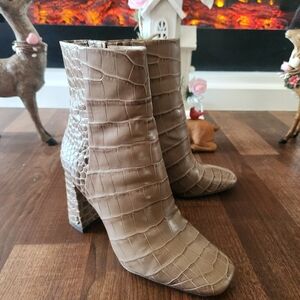 Sam Edelman Taupe Croc-Embossed Heeled Boots
